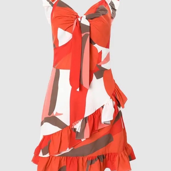 Chicme Geo Print Tied Detail Ruffle Hem Dress - Picture 3 of 4